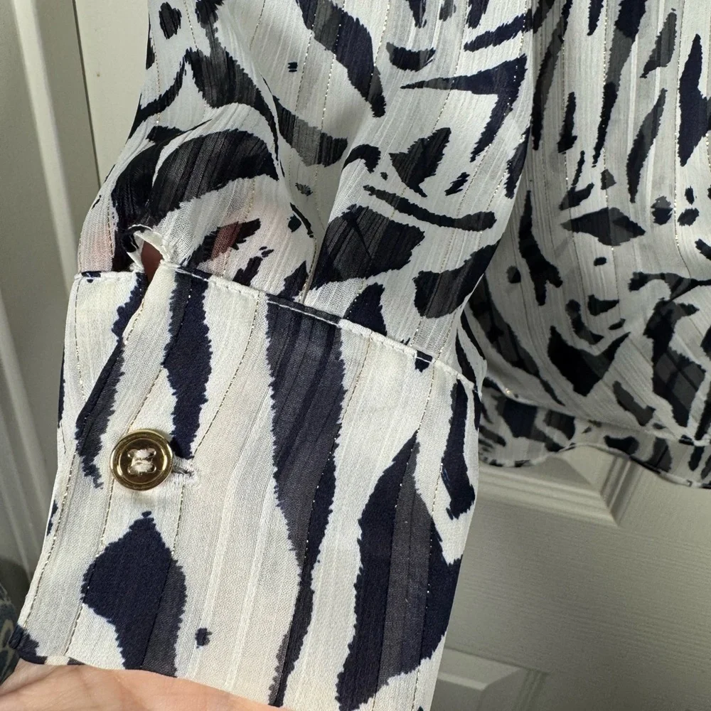 Joseph Ribkoff Button Up Collared Navy/White Blouse Style 231025 Size 2 - Picture 4 of 11